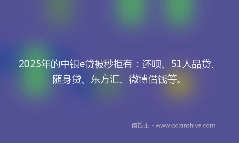 2025年的中银e贷被秒拒有：还呗、51人品贷、随身贷、东方汇、微博借钱等。