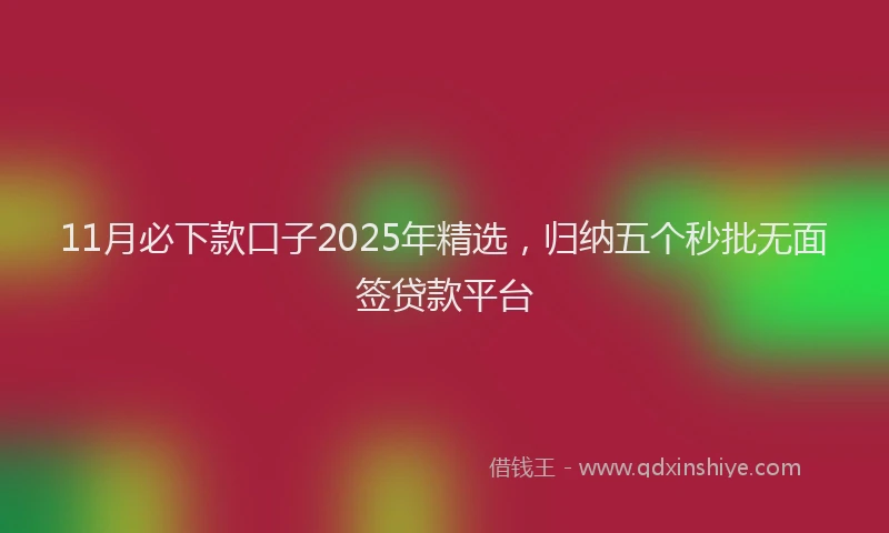 11月必下款口子2025年精选，归纳五个秒批无面签贷款平台