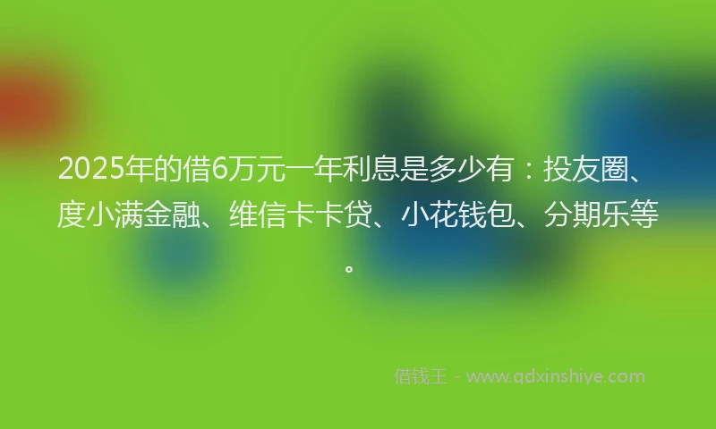 2025年的借6万元一年利息是多少有：投友圈、度小满金融、维信卡卡贷、小花钱包、分期乐等。