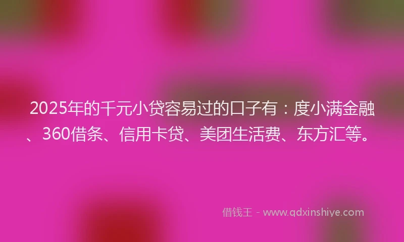 2025年的千元小贷容易过的口子有：度小满金融、360借条、信用卡贷、美团生活费、东方汇等。