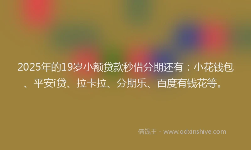 2025年的19岁小额贷款秒借分期还有：小花钱包、平安i贷、拉卡拉、分期乐、百度有钱花等。