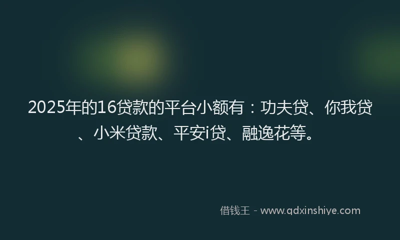 2025年的16贷款的平台小额有：功夫贷、你我贷、小米贷款、平安i贷、融逸花等。