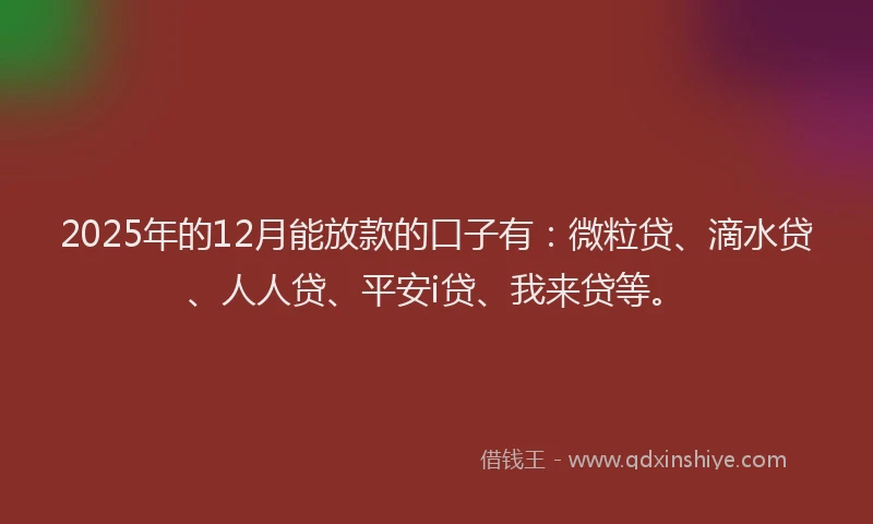 2025年的12月能放款的口子有：微粒贷、滴水贷、人人贷、平安i贷、我来贷等。