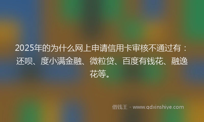 2025年的为什么网上申请信用卡审核不通过有：还呗、度小满金融、微粒贷、百度有钱花、融逸花等。