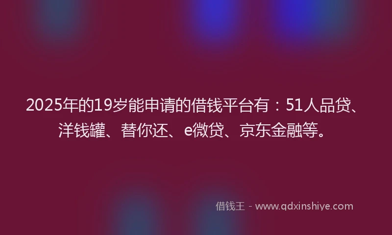 2025年的19岁能申请的借钱平台有：51人品贷、洋钱罐、替你还、e微贷、京东金融等。