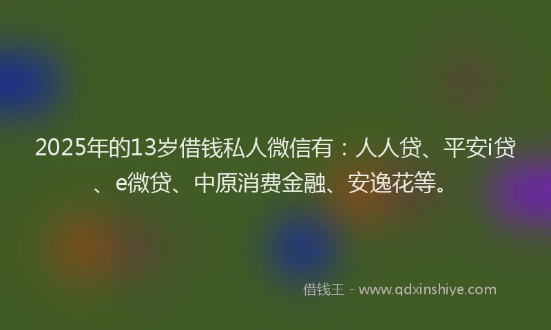 2025年的13岁借钱私人微信有：人人贷、平安i贷、e微贷、中原消费金融、安逸花等。