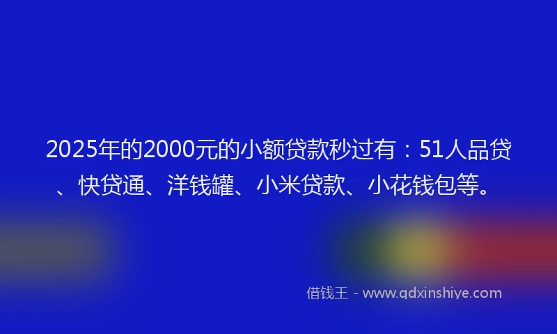 2025年的2000元的小额贷款秒过有：51人品贷、快贷通、洋钱罐、小米贷款、小花钱包等。