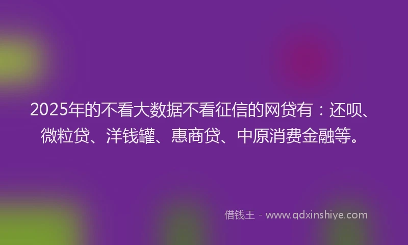 2025年的不看大数据不看征信的网贷有：还呗、微粒贷、洋钱罐、惠商贷、中原消费金融等。