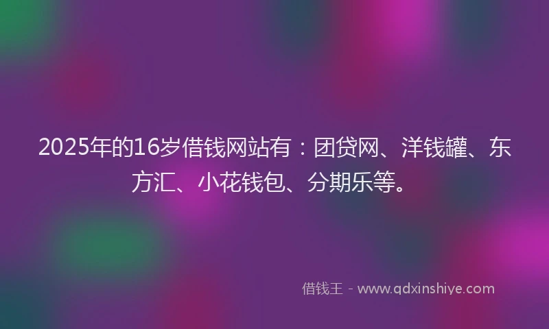 2025年的16岁借钱网站有：团贷网、洋钱罐、东方汇、小花钱包、分期乐等。