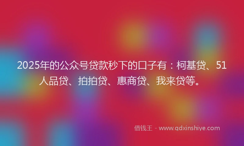 2025年的公众号贷款秒下的口子有：柯基贷、51人品贷、拍拍贷、惠商贷、我来贷等。