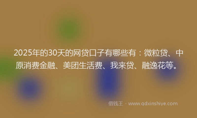 2025年的30天的网贷口子有哪些有：微粒贷、中原消费金融、美团生活费、我来贷、融逸花等。