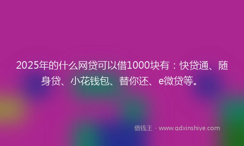 2025年的什么网贷可以借1000块有：快贷通、随身贷、小花钱包、替你还、e微贷等。
