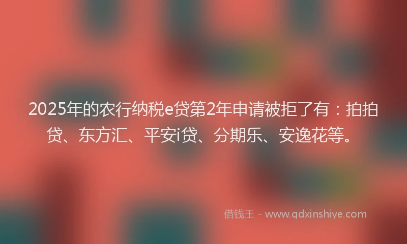 2025年的农行纳税e贷第2年申请被拒了有：拍拍贷、东方汇、平安i贷、分期乐、安逸花等。