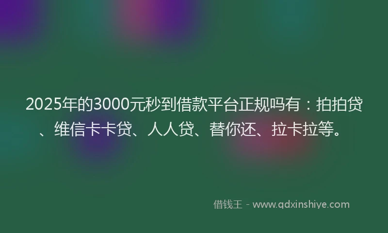 2025年的3000元秒到借款平台正规吗有：拍拍贷、维信卡卡贷、人人贷、替你还、拉卡拉等。
