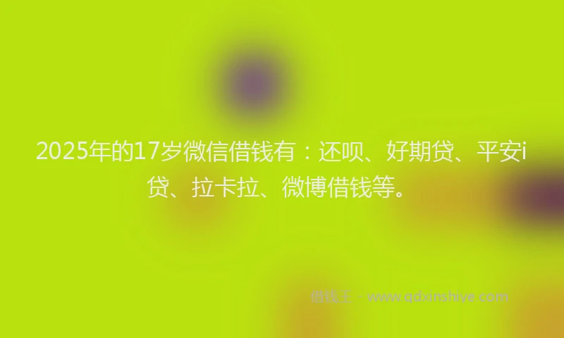 2025年的17岁微信借钱有：还呗、好期贷、平安i贷、拉卡拉、微博借钱等。