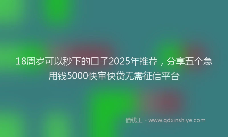 18周岁可以秒下的口子2025年推荐，分享五个急用钱5000快审快贷无需征信平台
