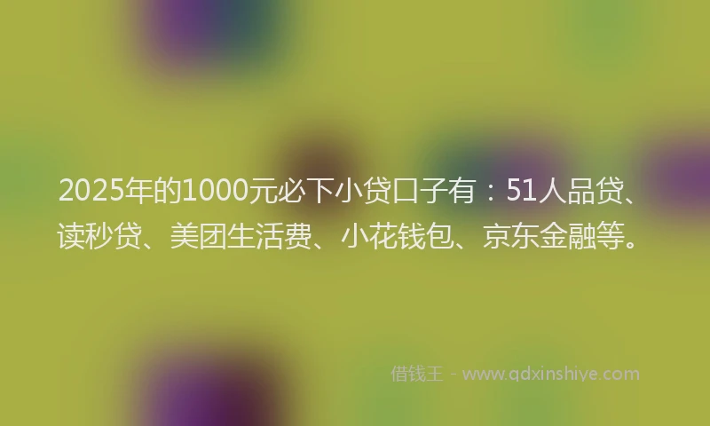 2025年的1000元必下小贷口子有：51人品贷、读秒贷、美团生活费、小花钱包、京东金融等。