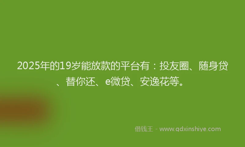 2025年的19岁能放款的平台有：投友圈、随身贷、替你还、e微贷、安逸花等。