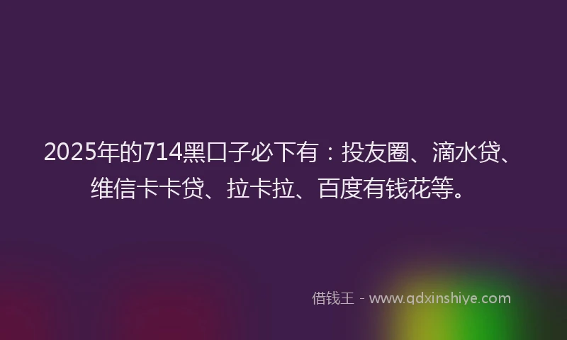 2025年的714黑口子必下有：投友圈、滴水贷、维信卡卡贷、拉卡拉、百度有钱花等。