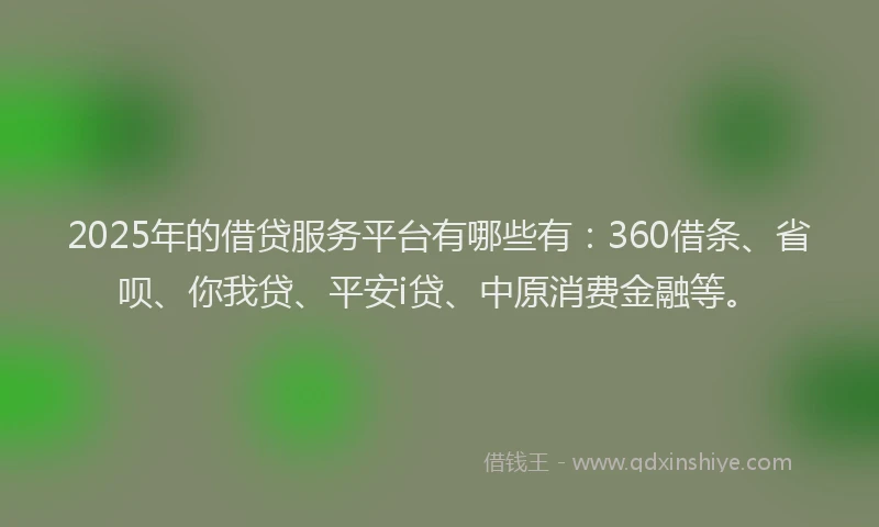 2025年的借贷服务平台有哪些有：360借条、省呗、你我贷、平安i贷、中原消费金融等。