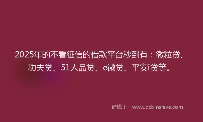 2025年的不看征信的借款平台秒到有：微粒贷、功夫贷、51人品贷、e微贷、平安i贷等。