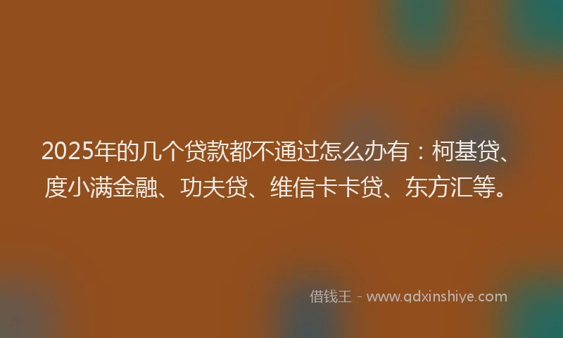 2025年的几个贷款都不通过怎么办有：柯基贷、度小满金融、功夫贷、维信卡卡贷、东方汇等。