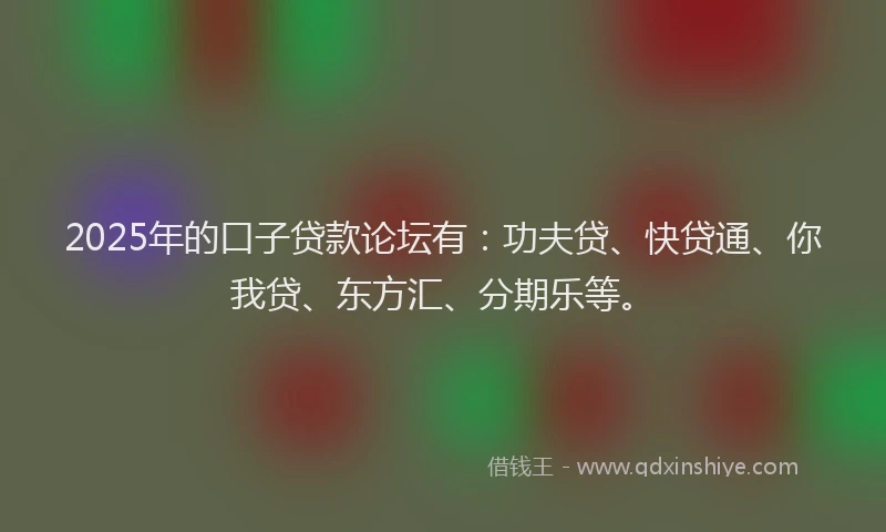 2025年的口子贷款论坛有：功夫贷、快贷通、你我贷、东方汇、分期乐等。