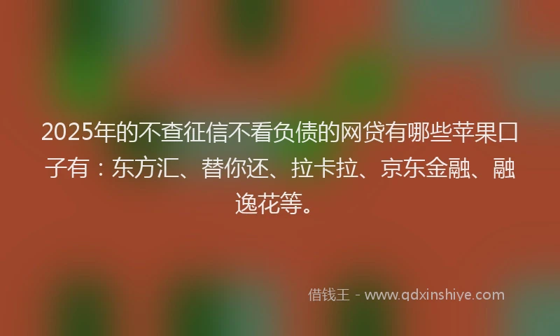 2025年的不查征信不看负债的网贷有哪些苹果口子有：东方汇、替你还、拉卡拉、京东金融、融逸花等。