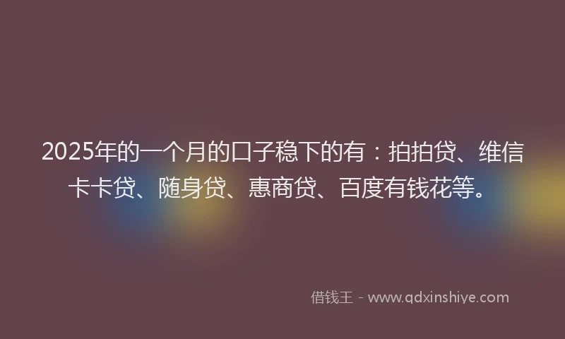 2025年的一个月的口子稳下的有：拍拍贷、维信卡卡贷、随身贷、惠商贷、百度有钱花等。