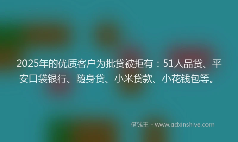 2025年的优质客户为批贷被拒有：51人品贷、平安口袋银行、随身贷、小米贷款、小花钱包等。