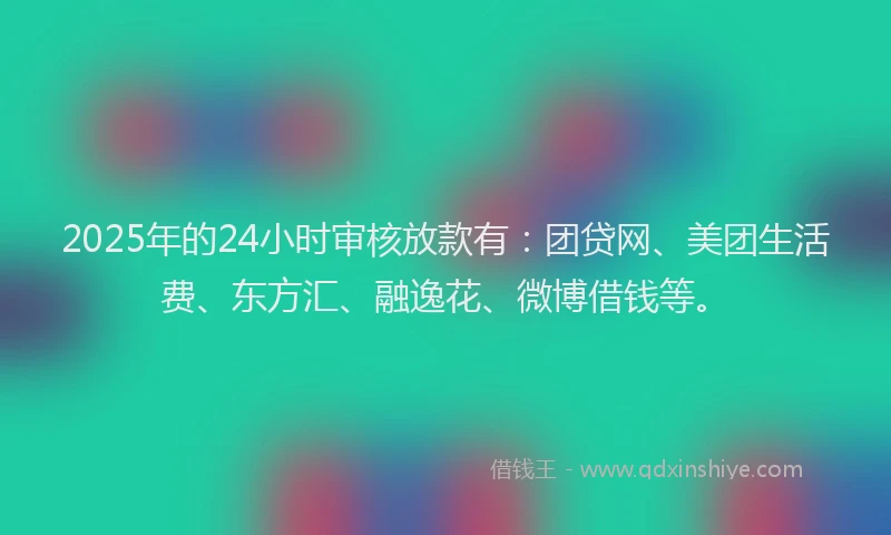 2025年的24小时审核放款有：团贷网、美团生活费、东方汇、融逸花、微博借钱等。