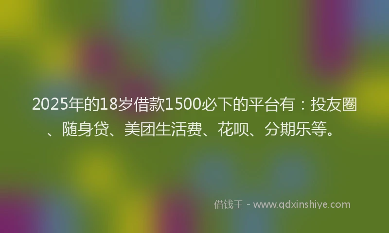 2025年的18岁借款1500必下的平台有：投友圈、随身贷、美团生活费、花呗、分期乐等。