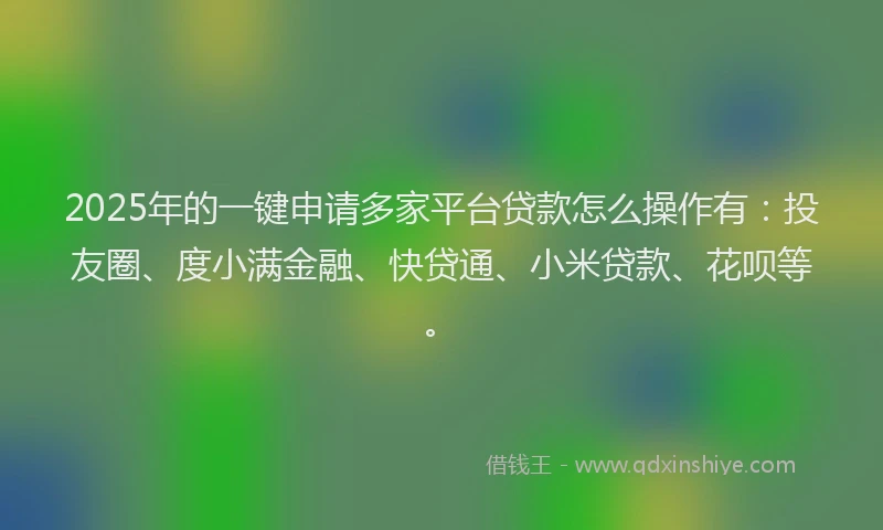 2025年的一键申请多家平台贷款怎么操作有：投友圈、度小满金融、快贷通、小米贷款、花呗等。