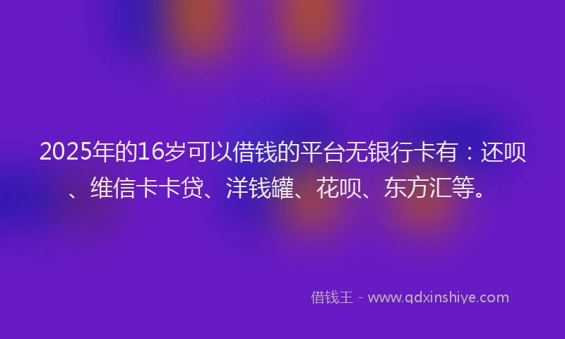 2025年的16岁可以借钱的平台无银行卡有：还呗、维信卡卡贷、洋钱罐、花呗、东方汇等。