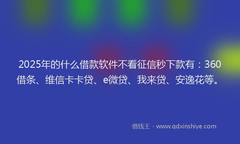 2025年的什么借款软件不看征信秒下款有：360借条、维信卡卡贷、e微贷、我来贷、安逸花等。