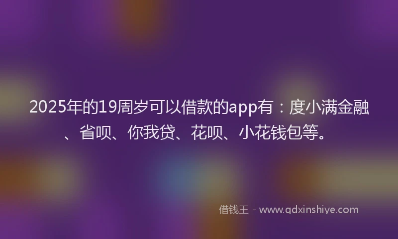 2025年的19周岁可以借款的app有：度小满金融、省呗、你我贷、花呗、小花钱包等。