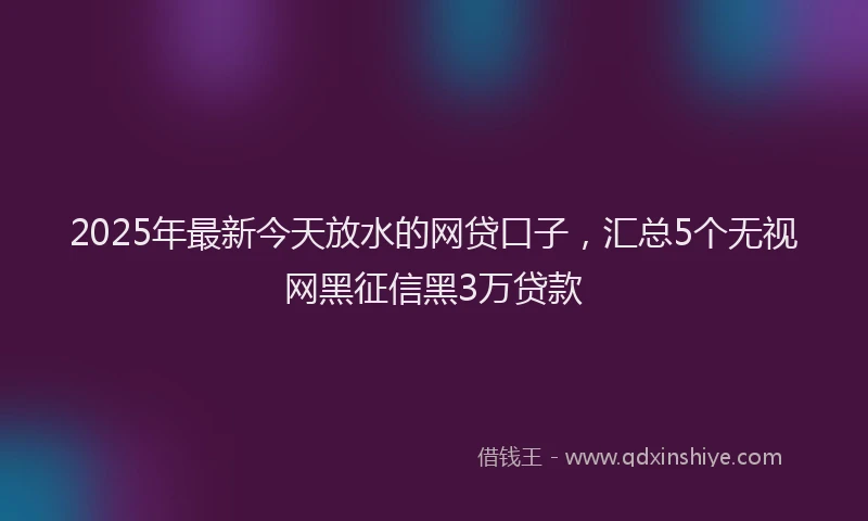 2025年最新今天放水的网贷口子，汇总5个无视网黑征信黑3万贷款
