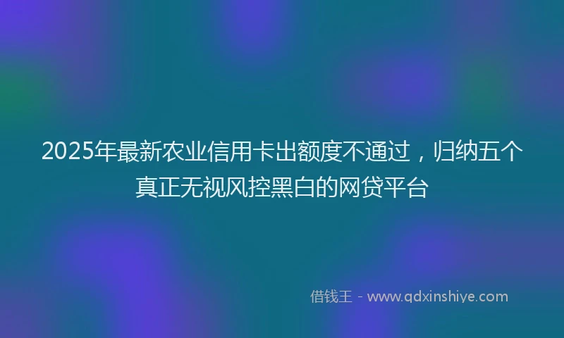 2025年最新农业信用卡出额度不通过，归纳五个真正无视风控黑白的网贷平台
