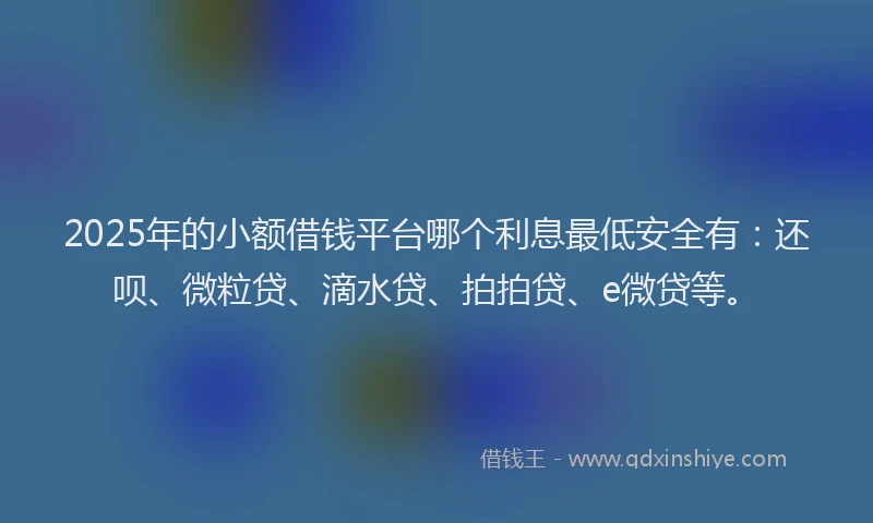 2025年的小额借钱平台哪个利息最低安全有：还呗、微粒贷、滴水贷、拍拍贷、e微贷等。