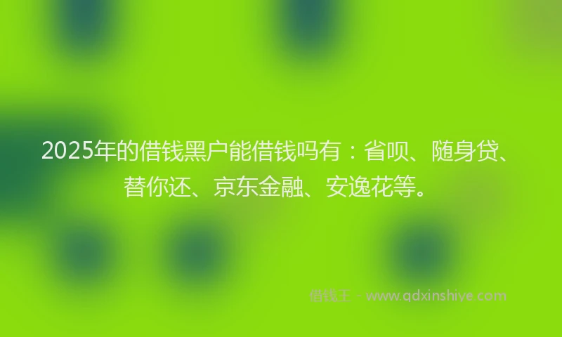 2025年的借钱黑户能借钱吗有：省呗、随身贷、替你还、京东金融、安逸花等。