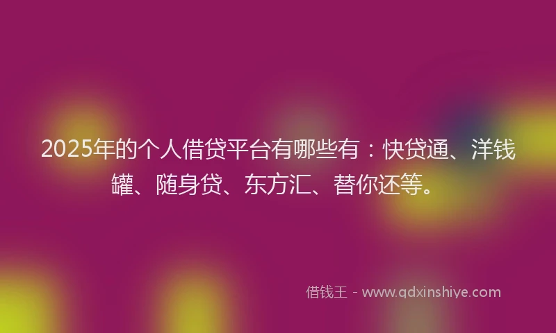 2025年的个人借贷平台有哪些有：快贷通、洋钱罐、随身贷、东方汇、替你还等。