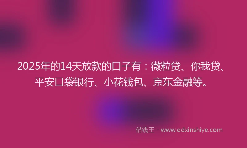 2025年的14天放款的口子有：微粒贷、你我贷、平安口袋银行、小花钱包、京东金融等。