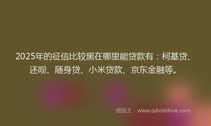 2025年的征信比较黑在哪里能贷款有：柯基贷、还呗、随身贷、小米贷款、京东金融等。
