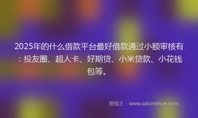 2025年的什么借款平台最好借款通过小额审核有：投友圈、超人卡、好期贷、小米贷款、小花钱包等。