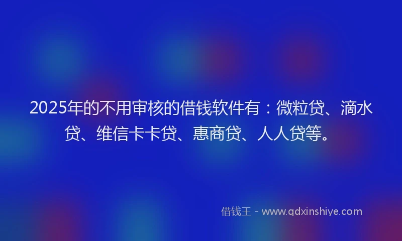 2025年的不用审核的借钱软件有：微粒贷、滴水贷、维信卡卡贷、惠商贷、人人贷等。