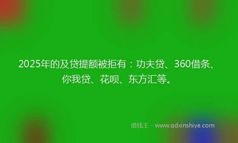 2025年的及贷提额被拒有：功夫贷、360借条、你我贷、花呗、东方汇等。
