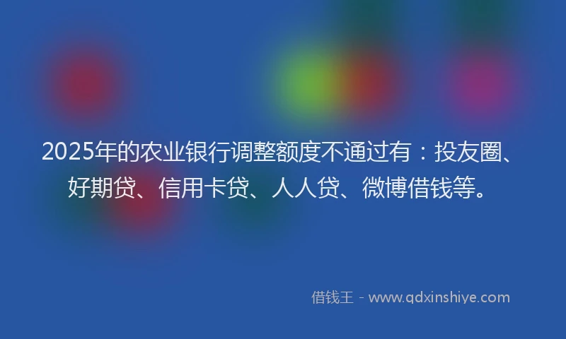2025年的农业银行调整额度不通过有：投友圈、好期贷、信用卡贷、人人贷、微博借钱等。