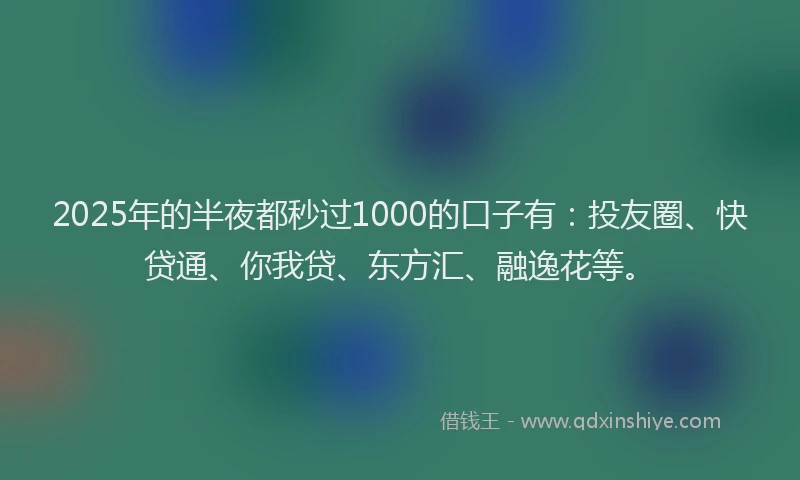 2025年的半夜都秒过1000的口子有：投友圈、快贷通、你我贷、东方汇、融逸花等。