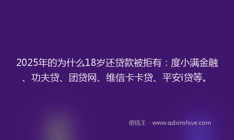 2025年的为什么18岁还贷款被拒有：度小满金融、功夫贷、团贷网、维信卡卡贷、平安i贷等。