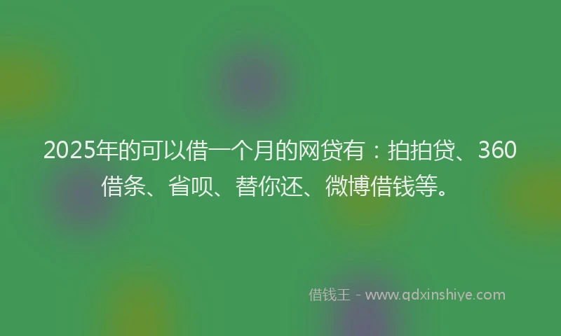 2025年的可以借一个月的网贷有：拍拍贷、360借条、省呗、替你还、微博借钱等。